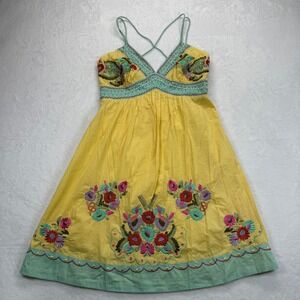 Boston Proper Embroidered Dress Beaded Cotton Sundress Yellow Summer Size 2‎